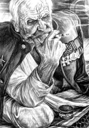 Участник трех войн Михаил Козатенков. Рисунок Геннадия Доброва